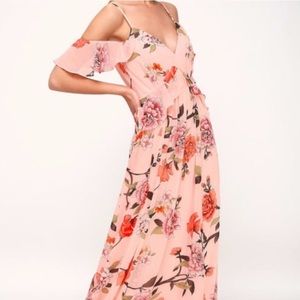Lulu’s pink midi maxi cold shoulder dress size S